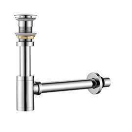 Heixutas Brass P Trap with Bathroom Sink Stopper : 1-1/4 Sink Drain Round Bottle Trap Set with Overflow - Adjustable Height, Matte Black - Complete Basin Sink Plumbing Kit for Pipe Replacement