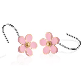 Cute Flower Shower Curtain Hooks, Pretty Floral Themed Elegant Bathroom Decor, Gold/Pink