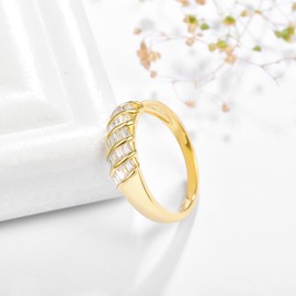 PRAYMOS Thumb Ring with 14K Gold Plating Croissant Twisted Signet Ring Bee Chunky Dome Ring Stacking Ring for Women Statement Wedding Ring Size 7 to 9, Sterling Silver, Cubic Zirconia