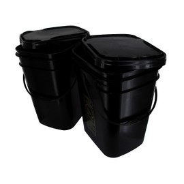 5.3 Gallon Black Rectangular Bucket/Pail with Hinged Snap Lid, 2 Pack