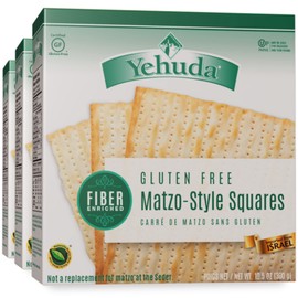 Yehuda Fiber Enriched Gluten Free Matzo Squares, 10.5oz (3 Pack) Imported from Israel, Kosher for Passover