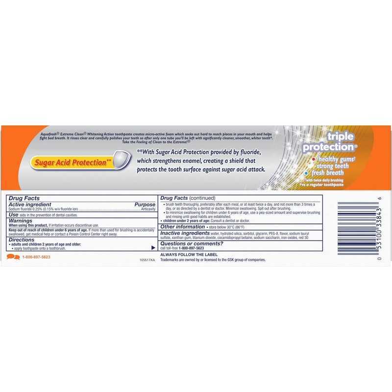 Aquafresh Extreme Clean Whitening Action Fluoride Toothpaste for Cavity Protection,