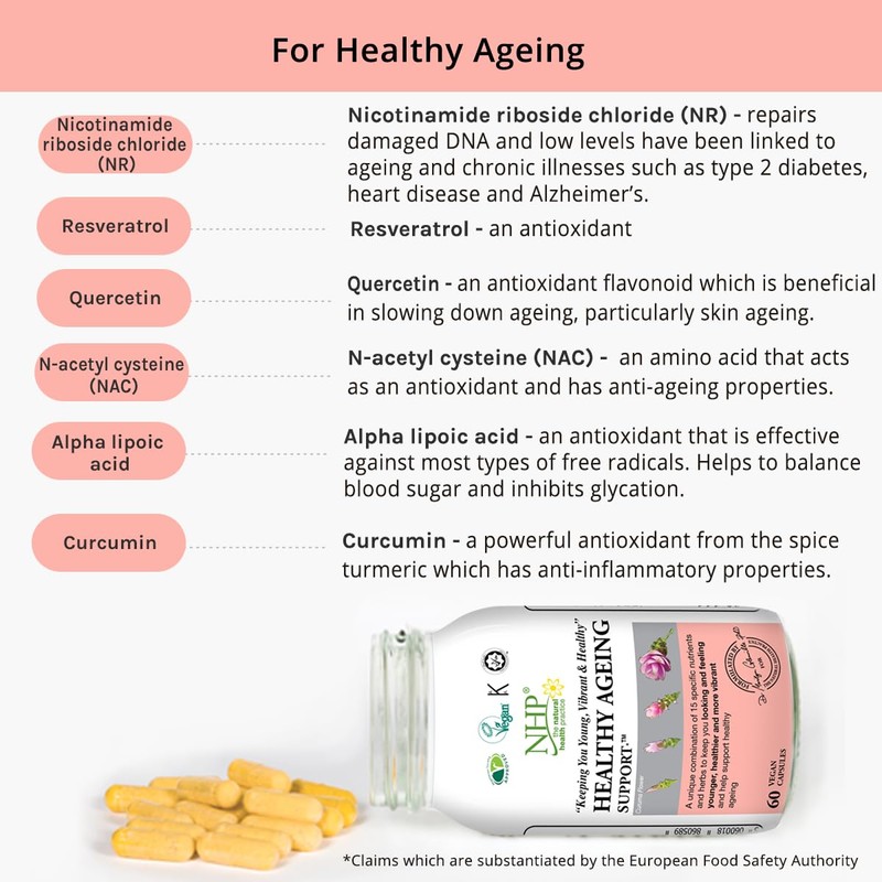 NHP Healthy Ageing Support – 90 Vegan Capsules, Advanced Longevity