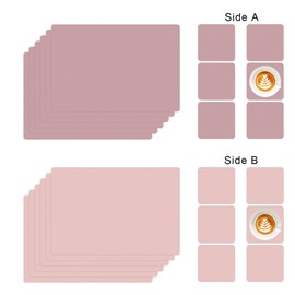 Bazasa Placemats, Set of 6, Faux Leather, Washable and Table Coasters, Heat Resistant, Double-Sided Placemats, Non-Slip Place Mats with Coasters for Home, Kitchen, Restaurant and Hotel (Purple Red &