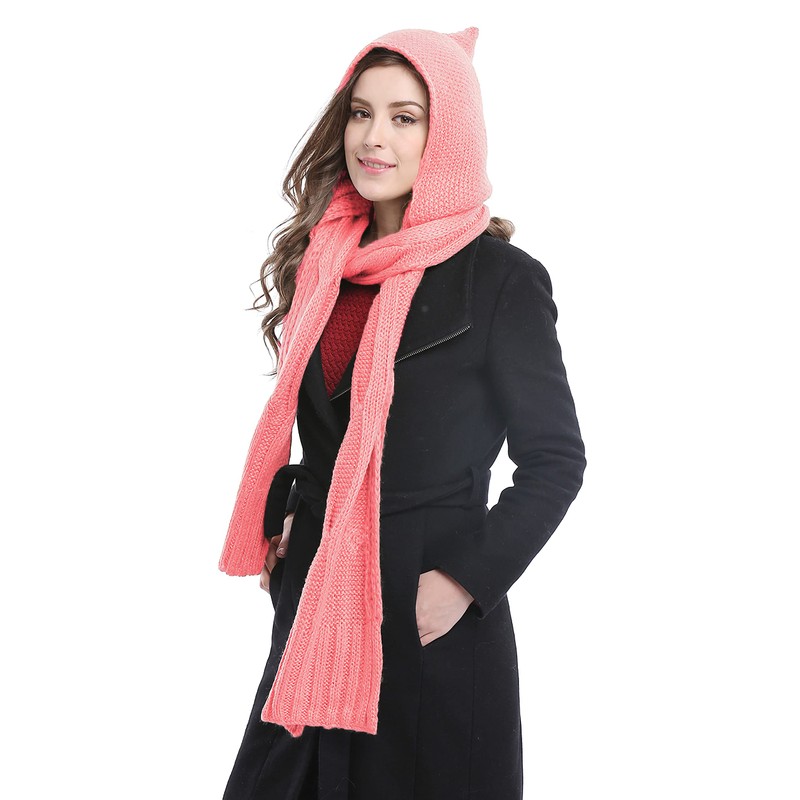 Bellady Bufanda de punto con capucha de invierno, Rosado, Talla