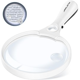 JARLINK Large Magnifying Glass with Light, 10X 20X 45X Illuminated Handheld Magnifier with 3 LED Lights for Seniors Reading, Inspection Coins Jewelry, Exploring, White