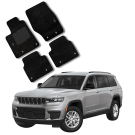 ecoMats Carpet Floor Mats Fit for Jeep Grand Cherokee L 2021-2025, Custom Fit Floor Liner for front and rear row, Driver Heel Pad, Safety Grommets, Black (Does not Fit Regular 5-seater Grand Cherokee)