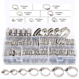 Dabeto Dabeto 60 Stck Schlauchschellen Set 6-38mm,Innen und au?en komplett aus 304 Edelstahl,Starker Schutz gegen Rosten,Bandbreite 8-12mm,7 Gr??en Set Sortierte Lagerung in einer Box