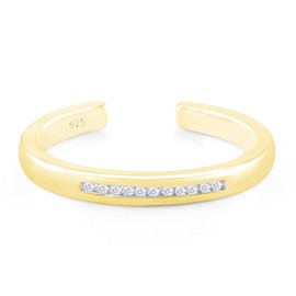14k Yellow Gold Over Sterling Silver Channel Set Round White Natural Diamond Accent Toe Ring Adjustable