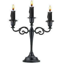 3 Candelabros de Metal – Portavelas para Eventos Formales, Boda, Iglesia, Decoración Festiva, Halloween – Soporte de Portavelas Cónico Elegante para Centro de Mesa, Negro Puro