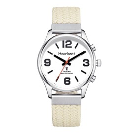 Hearkent British English Talking Watch for Women with Large Numbers Self-Setting for Visually impaired, Blind or Elder People (Nylon Beige)