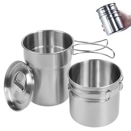 KOKKOYA - Juego de 2 tazas y tazas plegables de acero inoxidable de grado alimenticio 304 utensilios de cocina para exteriores con tapa ventilada