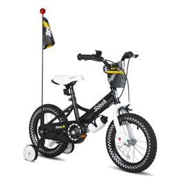 JOYSTAR 16 Inch Kids Bike for 4 5 6 7 Years Boys with Handbrake 16" Children Sports Bicycle with Training Wheels Bike Flag and Number Plate Toddler Boy Bikes Black