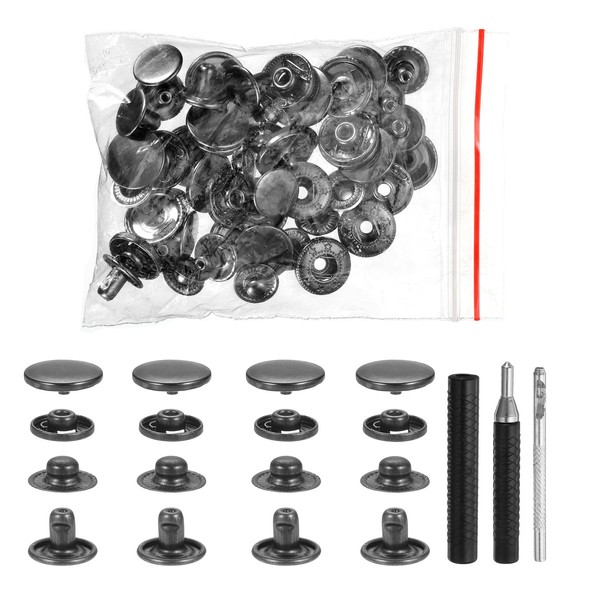 sourcing map 25 Set Leather Snap Fasteners Kit 15mm Metal