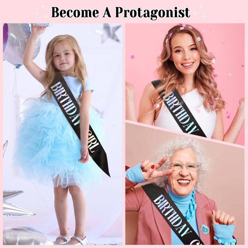 Black Birthday Girl Sash for Women - Birthday Decorations