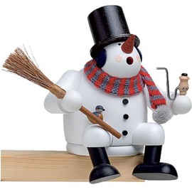 KWO Olbernhau Incense Smoker Snowman Edge Stool 17 cm Wood Multi-Coloured