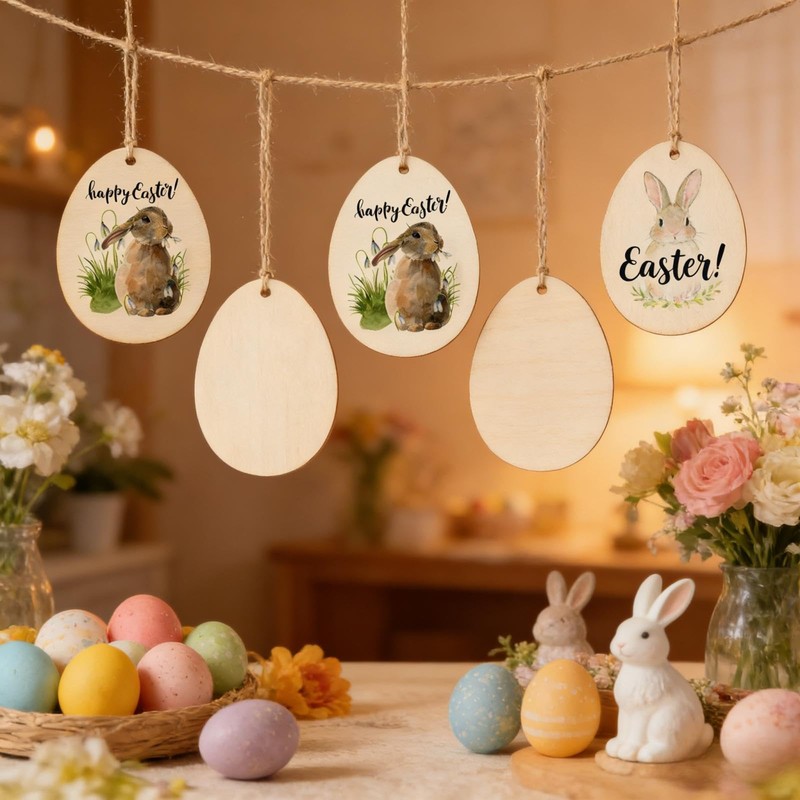 50-Piece Easter Crafts Set - Unfinished Wooden Eggs Pendant, Paint-Friendly