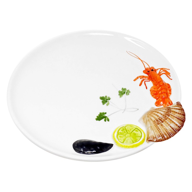 Lashuma Handmade Italian Ceramic Seafood Design Round Fish Plate 25cm