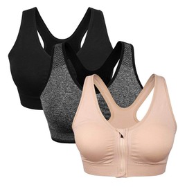 Women's Zip Front Sports Bra Wireless Post-Surgery Bra Active Running Yoga Sports Bras