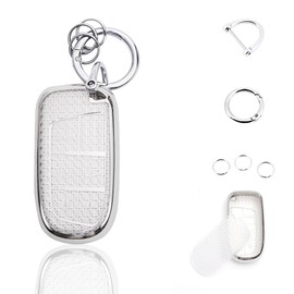 Vehicleloong Key Fob Cover Case Shell Keychain for Jeep Grand Cherokee Compass Wrangler Renegade Dodge Durango Charger Challenger Dart Journey Chrysler 200 300 Accessory Accessories, Silver White, TPU