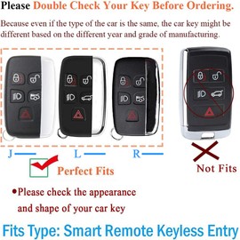 SANRILY Diamond Pattern Smart Key Fob Cover Compatible with Land Rover Fit for Range Rover Evoque Sport Velar Fit for Jaguar F-Pace F-Type XE XF XJ Keyless Key Shell with Leather Keychain Silver