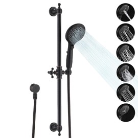 UCLIMAA Handheld Shower Head with Slide Bar Combo, 6 Settings Handheld Shower with ON/OFF Pause Switch, Adjustable Height 27.5" Long Slide Bar, Wall Supply Elbow, 6.6ft Shower Hose, Oil Rubbed Bronze
