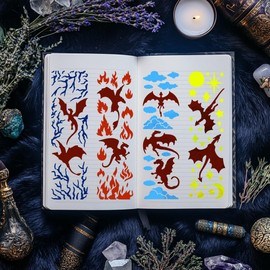 UNICRAFTALE 4Pcs Magic Dragon Metal Stencil Stainless Steel Stencil for Journaling Wood Burning Painting Reusable Template for Bookmark Drawing Scrapbooking on Wood Paper Fabric