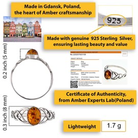 Sterling Silver and Baltic Honey Amber Celtic Knots Ring Size: 8