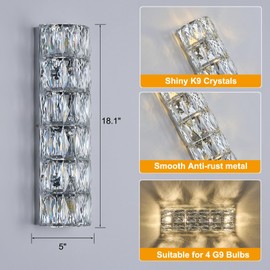 chandiry 6 Layer Chrome Crystal Wall Sconce, Modern Wall Lamp Light Fixture for Bathroom Vanity, Stairway, Kitchen, Living Room, Bedroom, Hallway