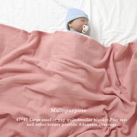 okdiy Muslin Baby Blankets for Girls,100% Cotton Muslin Toddler Blanket,Crib Blanket,Muslin Swaddle Blankets,Soft and Lightweight Baby Quilt for Boys and Girls 47 * 47" (Pink+Khaki)