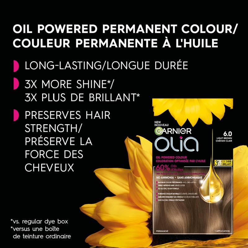 Garnier Olia Permanent Hair Dye, Ammonia-Free Hair Color, 6.0 Light