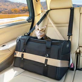 PETSFIT Cat Car Carrier for Small/Medium Cats Dogs, 18"x11"x11" Airline Approved Cat Carrier, with Patent Safety Buckles and Escape-Proof Zipper - Safeguarding Car Travel, Airplane, Vet, Outdoor