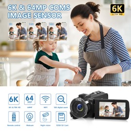 VETEK Video Camera Camcorder, 6K 64MP IR Night Vision Vlogging Camera 18X Zoom WiFi Digital Camera for YouTube 3.0'' Touch Screen Recorder with 32GB SD Card, Microphone & 2.4G Remote Control