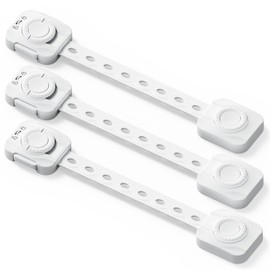 JOY SPACE Child Lock Drawer Lock Baby Guard Door Opening Prevention Baby Child Safety Measures 360 Degree Rotation Length Adjustment No Tools Required Double Lock Design White 3-Piece Set Earthquake