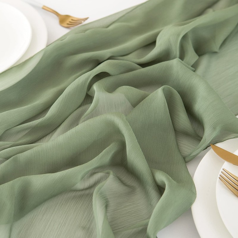 CHUQING Chiffon Table Runner Green Table Runner Wedding Sage Green