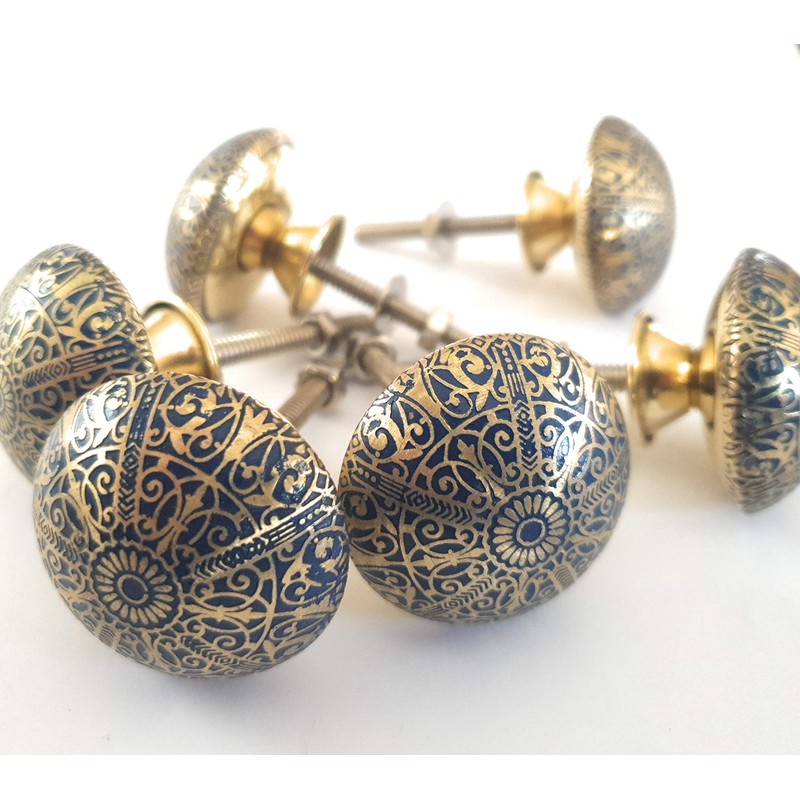 French Furniture Fittings Set of 6 Brass Knobs Kitchen Cabinet