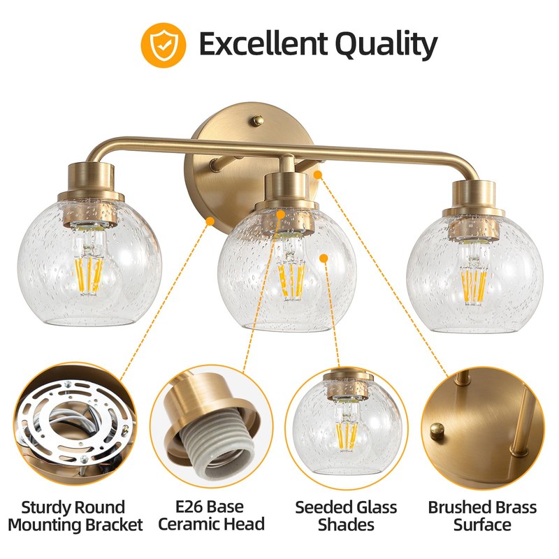 Watyo Bathroom Light Fixtures Gold Vanity Light 3 Light Wall