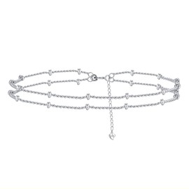 Hifeeled Anklet 925 Silver Women's Chain/Double Chain with Ball Beads Anklet Summer Barefoot Beach Anklets Adjustable | 22 cm + 4, Silver