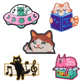 RELKLYU 5 Stücke Cartoon Cat Tuch Patch, Niedlicher Stickstofffleck, DIY -Nähmaterial Und Kleidung Reparaturfleck.