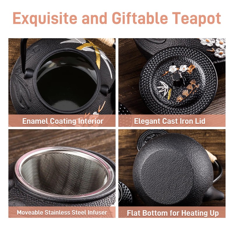 Cast Iron Teapot,SECHUDO Tea Kettle,Japanese Cast Iron Teapot with Stainless