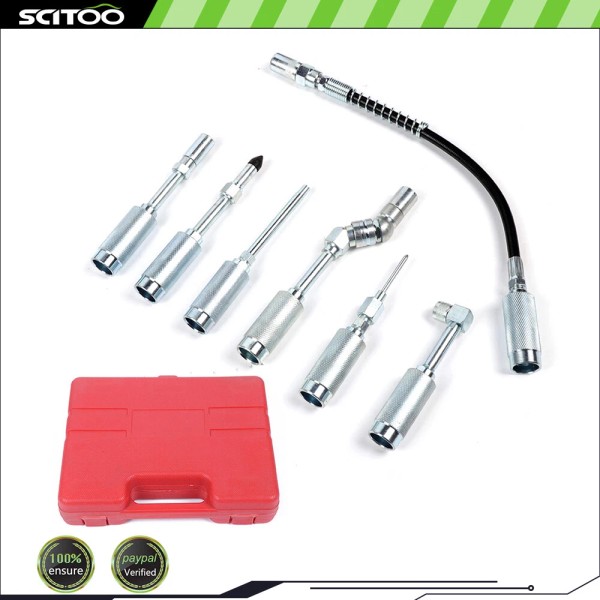 SCITOO 7pc Grease Gun Adapter Fitting Lube Lubing Hose Tip
