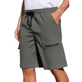 WICUSION Men's Relaxed Fit Cargo Shorts Elastic Drawstring Waist Lightweight 6-Pocket Summer Outdoor Shorts for Men Grey