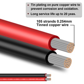 Shirbly 10 Gauge Wire 200FT Tinned Copper Wire-2 Conductor Parallel Wire Insulated Stranded Wire for Solar Panel Car Audio Automotive Low Voltage Electrical Wire for LED Lighting (10AWG 200FT)