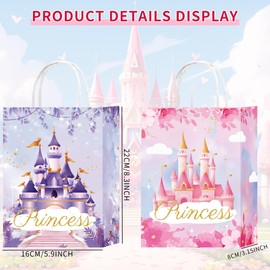 HongXingHai 12Pcs Princess Castle Gift Bags Prince Party Favor Bags Princess Prince Princess Treat Gift Wrapping Paper Bags for Birthday Party Princess Treat Bags with Handles Candy Goodie Bags