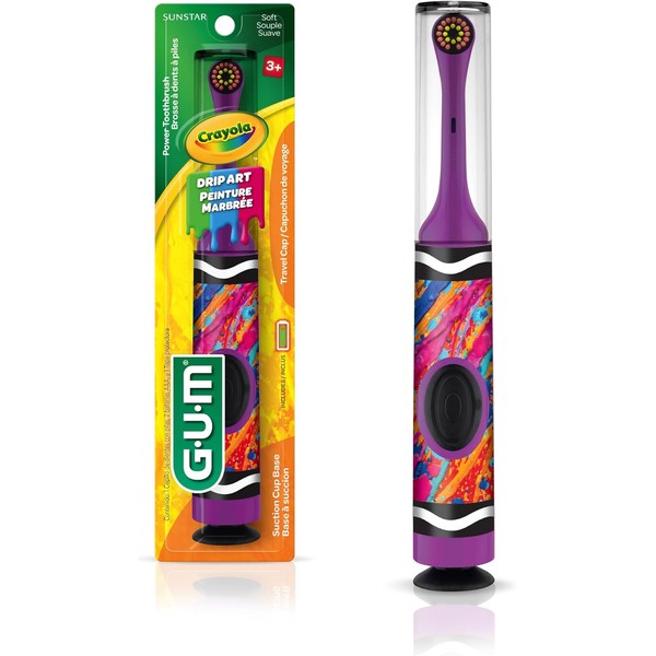 GUM Crayola Power Toothbrush for Kids, Extra Soft Bristled Toddler