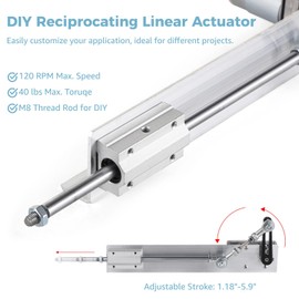DIY Reciprocating Linear Actuator, DC 24V 120rpm, DIY Motor with Adjustable Stroke 1.18-5.9" & Power Control Adapter, High Torque to 40 lbs, Thrusting Machine Torque Motor for Sybian and Linear Motion