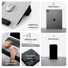 iXTRA Lap Desk for Laptop with Cushion,Folding Laptop Desk for Bed with USB,Bed Desk,Computer Lap Desk,Portable Lap Desk,23.62"*15.74",Grey