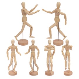 6 Pieces Artist Drawing Mannequin 8" Articulated Drawing Manikin with Base, Flexible Wooden Artists' Manikins for Sketching, Drawing and Painting, Home Decoration by GNIEMCKIN