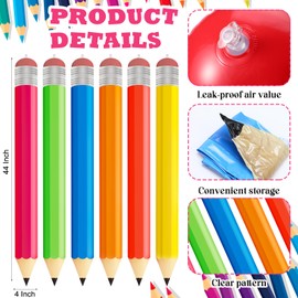 VercanMonth 6 Pcs 44 Inch Giant Inflatable Pencils Balloon Sponge Doodle Accessories 6 Colors Large Blow up Jumbo Pencils Prop for Classroom Birthday Halloween Party Favor