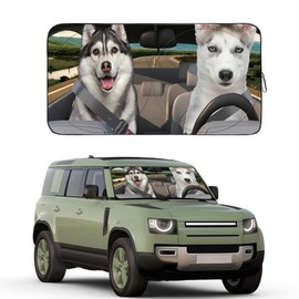 Gven Windshield Sun Shade, Car Sun Shade for Windshield Blocks UV Rays Sun Visor for Car Pickup Truck SUV Protector 210T Reflective Keep Your Vehicle Cool… (Dogs Driving, Large)